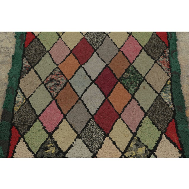 Rug & Kilim Antique Hooked Rug With All-Over Diamond Lattice Design - Rug & Kilim For Sale - Image 4 of 7