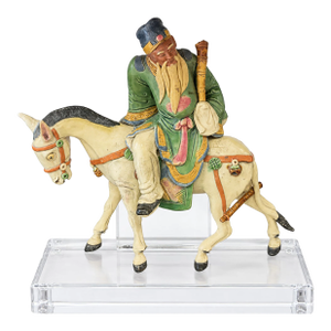 Early Chinese Immortal on Horseback Terracotta Roof Tile on Lucite - Figurine
