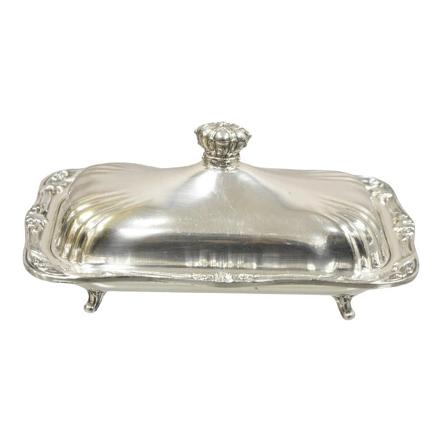 Mid 20th Century Vintage Coronet Silver Victorian Silver Plated Covered Butter Dish Crown Handle For Sale