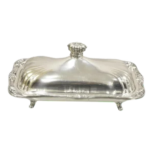 Mid 20th Century Vintage Coronet Silver Victorian Silver Plated Covered Butter Dish Crown Handle