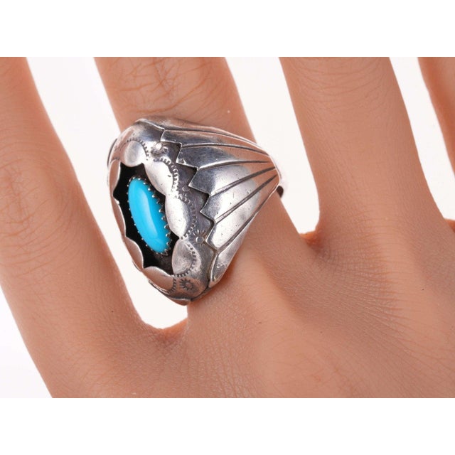 Contemporary sz10 Vintage Navajo Sterling and Sleeping Beauty turquoise ring For Sale - Image 3 of 6