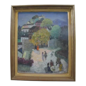 Francis Smith Gilt Framed Figural Garden Signed Oil Painting Jardin