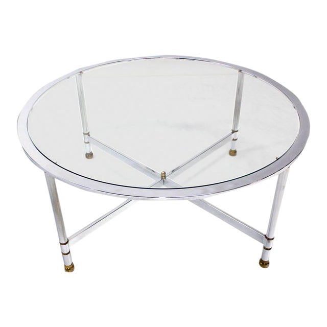 Mid Century Modern Jansen Chrome Brass And Glass Round Coffee