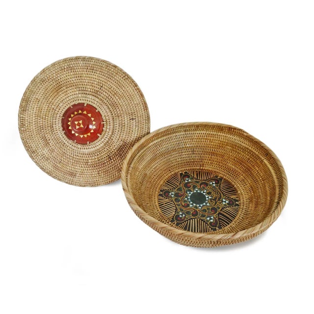 2020s Rattan Kenta Bowl With Lid For Sale - Image 5 of 8