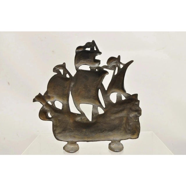 Black Antique Victorian 1930 Creation Co Cast Iron Figural Ship Boat Door Stop (B) For Sale - Image 8 of 11