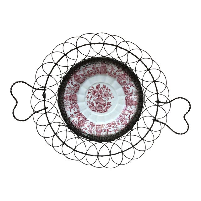 Late 19th Century French Majolica Wire Basket Gien For Sale