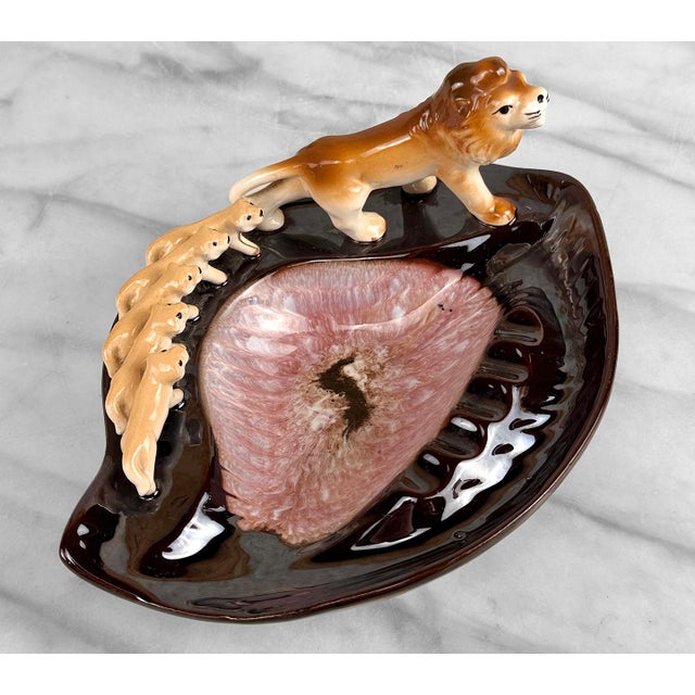 Mid-Century Modern Mid-Century Atomic Drip Glazed Ceramic Lion & Cubs Ashtray For Sale - Image 3 of 10