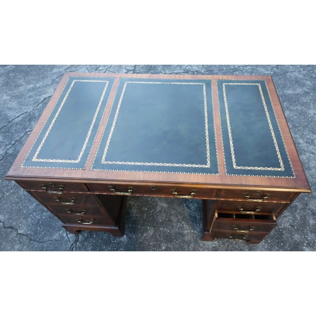Hespeler Furniture Chippendale Mahogany Inlays and Green Leather Top Desk For Sale - Image 11 of 12