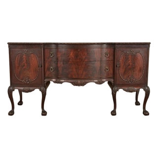 Romweber Antique Chippendale Flame Mahogany Serpentine Front Sideboard Credenza, Circa 1920s For Sale
