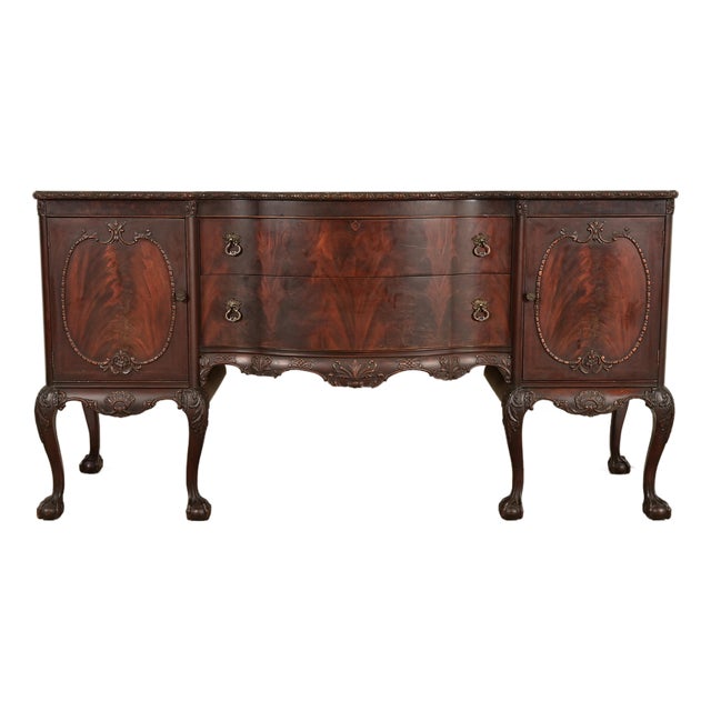 Romweber Antique Chippendale Flame Mahogany Serpentine Front Sideboard Credenza, Circa 1920s For Sale