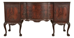 Romweber Antique Chippendale Flame Mahogany Serpentine Front Sideboard Credenza, Circa 1920s