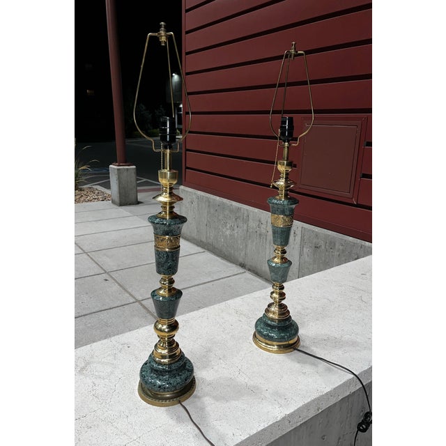 1940s Japanese Bronze & Marble Column Table Lamps - a Pair For Sale - Image 5 of 12
