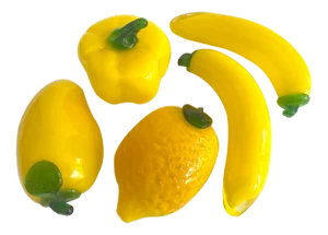 Vintage 1980's Modern Hand Blown Murano Art Glass Decorative Yellow Fruit - Set of 5