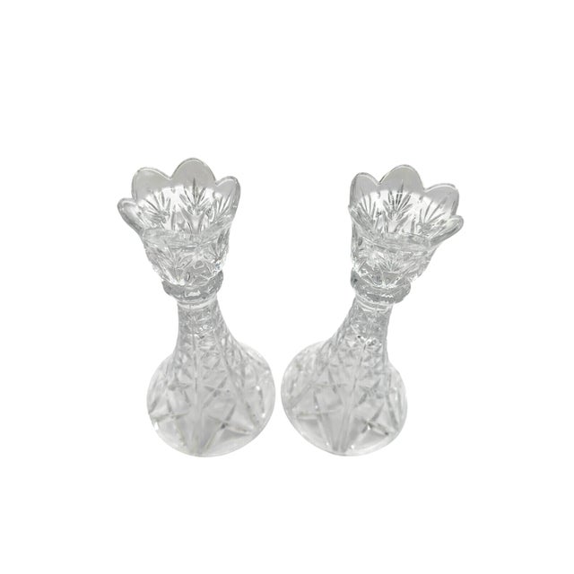Vintage DePlomb 24% Lead Crystal Candlestick Holders - Set of 2 For Sale - Image 9 of 12