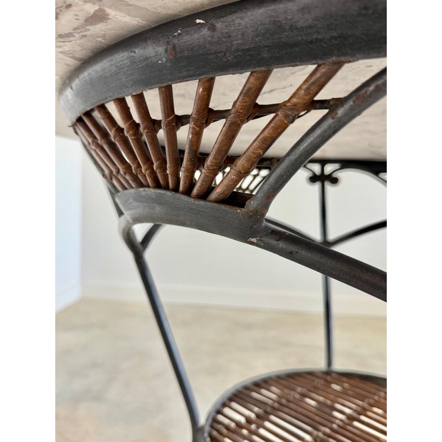 Round Breccia Botticelli Marble Top on Iron Frame Table Inset With Woven Wicker For Sale - Image 14 of 16