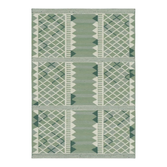 Contemporary Scandinavian Style Green Geometric Wool Rug by Rug & Kilim, India For Sale