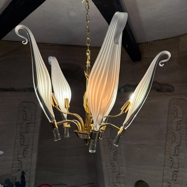 Murano Hanging Chandelier 5 Arms Seguso Franco Luce For Sale - Image 11 of 12
