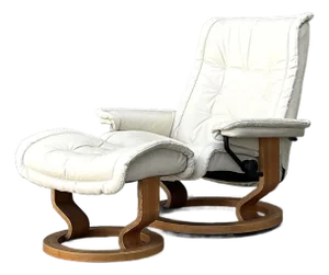 Vintage Stressless Ekornes Leather Lounge Chair and Ottoman