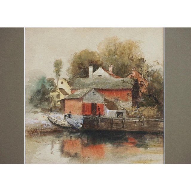 Traditional Watercolor Boat House Connecticut Artist David Birdsey Walkley Vintage Wall Art Gift For Sale - Image 3 of 5