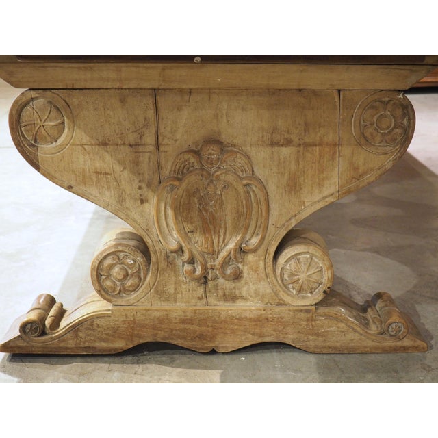 Beige Large Patinated Walnut Dining Table on Antique French Shaped Trestle Supports For Sale - Image 8 of 18