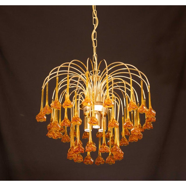 Italian Marilyn Monroe, Orange Murano Glass Flowers Drops Chandelier, 1970s For Sale - Image 3 of 18