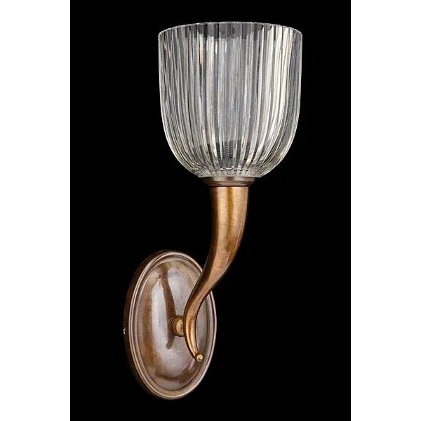 Olympia Uno - Art Deco-style 1-light wall sconce with convex oval ridged backplate and tapered cornucopia arm. cut glass...