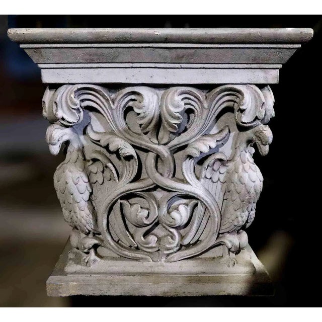 Early 20th Century Table or Pedestal Base - Antique Cast Stone - Neo-Romanesque Style For Sale - Image 5 of 6