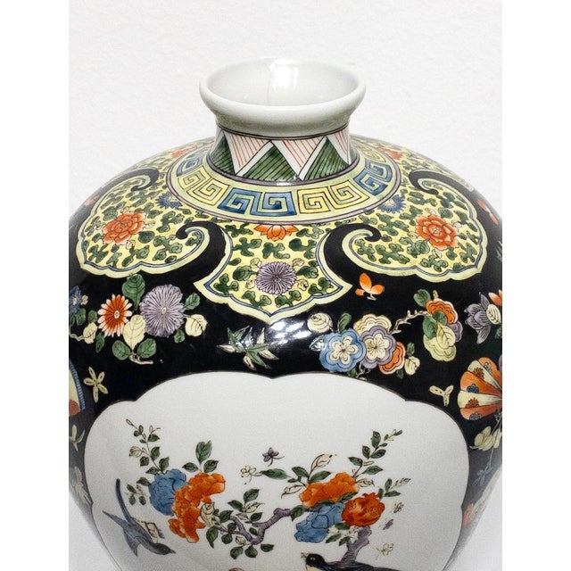 Paint Chinese Meiping Porcelain Black Floral Vase - Famille Noire Pallete, Kangxi Style & Mark, Republic Period For Sale - Image 7 of 11
