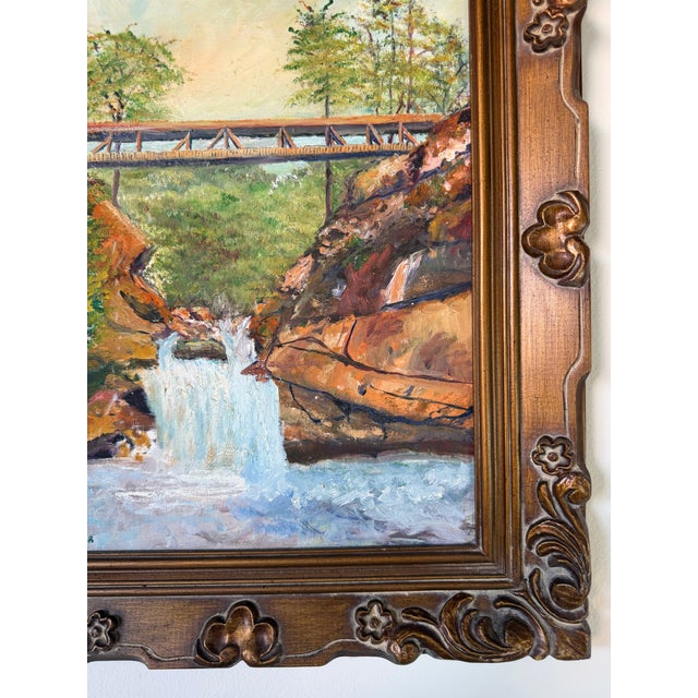 Brown Vintage Irv Latimer Waterfall Landscape Oil on Masonite Board Painting – Framed For Sale - Image 8 of 13