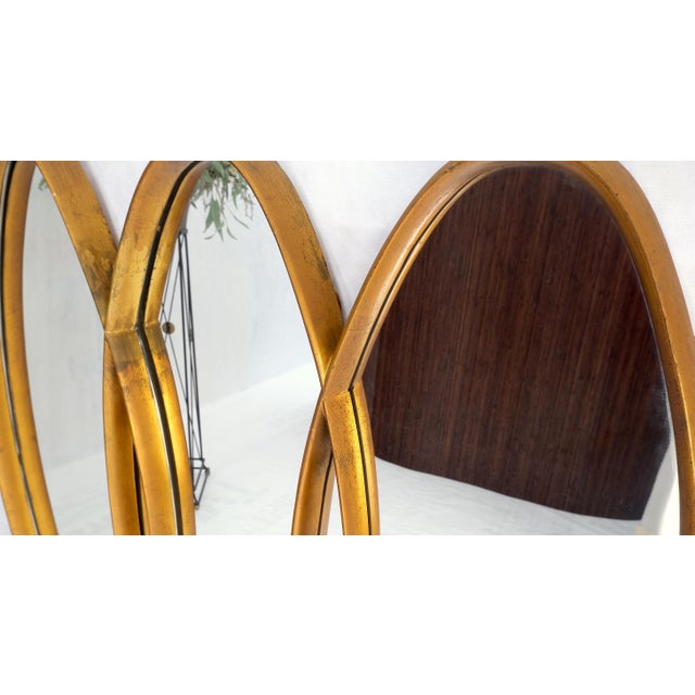 Brown Mid-Century Modern Tripple Overlapping Carved Wood Ovals Gold Gilt Wall Mirror For Sale - Image 8 of 11