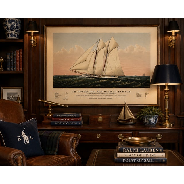 Blue Schooner Yacht of New York, Vintage Art Print Reproduction, 36" X 24" For Sale - Image 8 of 9