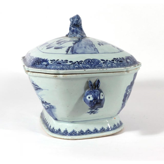 Ceramic River Pavilion: Chinese Export Porcelain Blue & White Tureen For Sale - Image 7 of 10