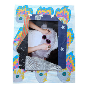 Contemporary Abstract Sunglasses Flaming Eyeball Fashion Mixed Media Analog Collage