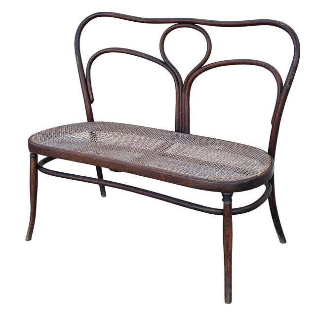 Victorian Late 19th Century Victorian Arched Bentwood & Wicker Cafe Settee Bench by Thonet-Mundus For Sale - Image 3 of 10