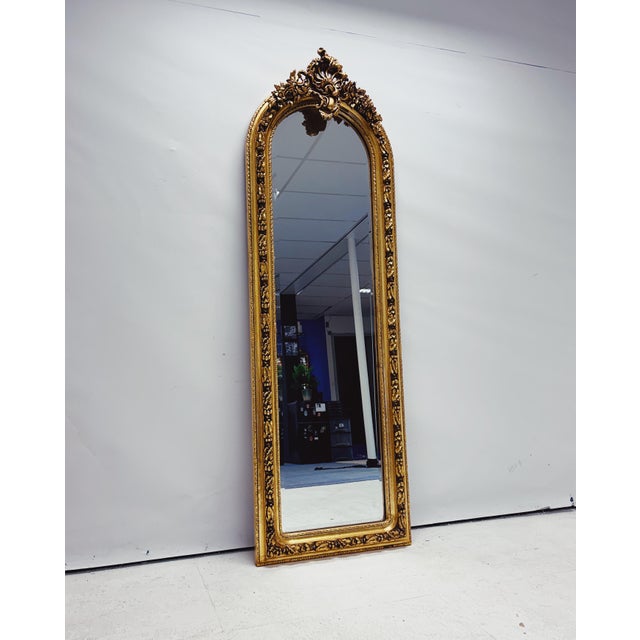 Large Golden Full-Length Mirror with Crest from Green Square For Sale - Image 4 of 10