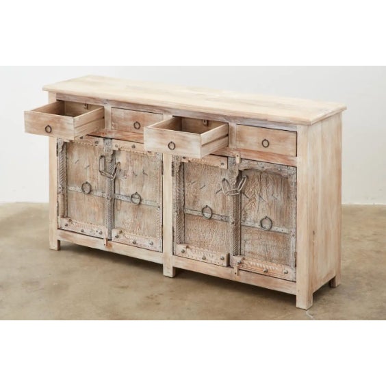 1980s Colonial Style Indian Bleached Teak Sideboard Server Cabinet For Sale - Image 4 of 11