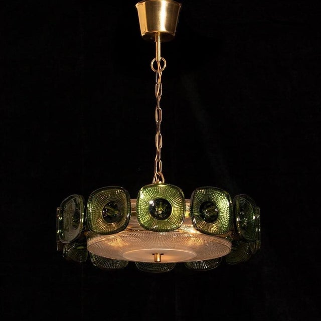 1960s, Brass Pendant in Clear and Green Crystal by Carl Fagerlund for Orrefors For Sale In New York - Image 6 of 10