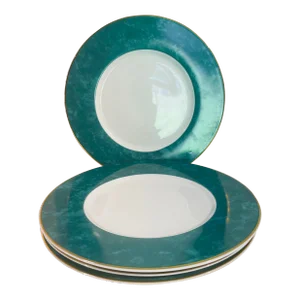 Contemporary French Designer "Guy Degrenne" Limoges Emeraude Chop/Chargers Set of 4