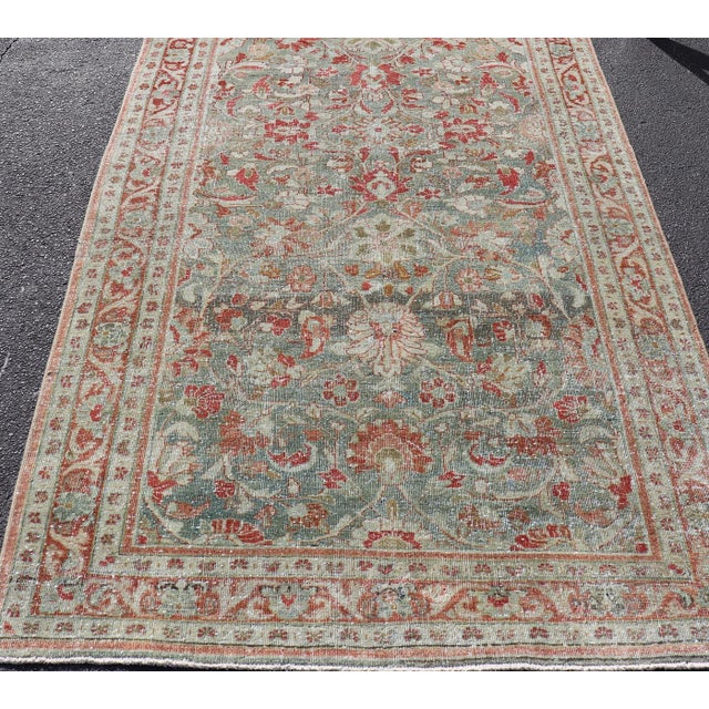 Antique Persian Mahal Gallery Rug With Soft Blue Ground and Red Allover Design 5'2 X 11'2 For Sale - Image 10 of 15