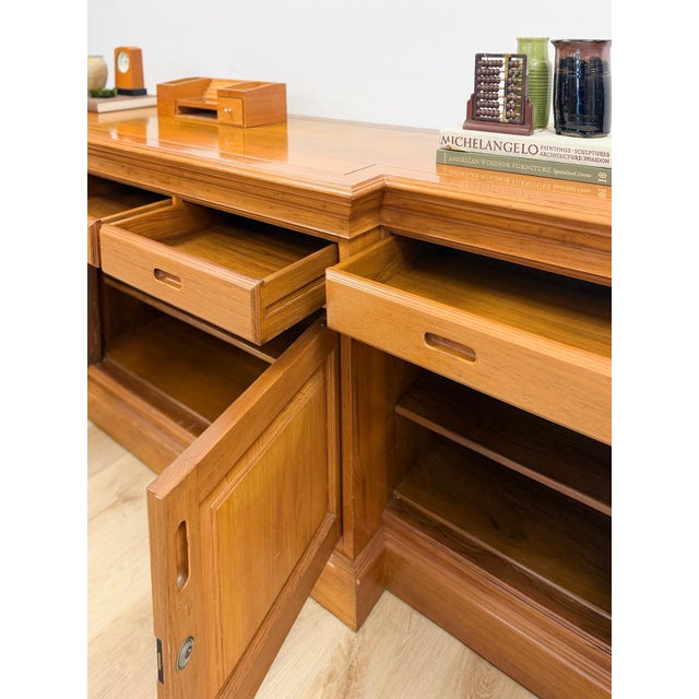 Antique Style Oak Office Credenza With Locking Doors and Finished Back For Sale - Image 16 of 17