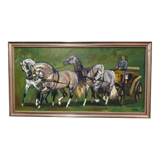 Horse and Carriage - Original Ludwik Maciag Oil Painting For Sale