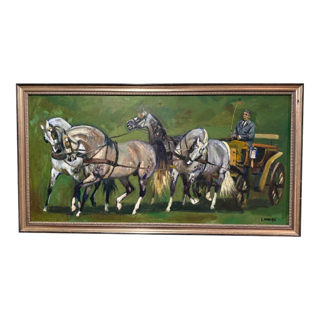 Horse and Carriage - Original Ludwik Maciag Oil Painting For Sale