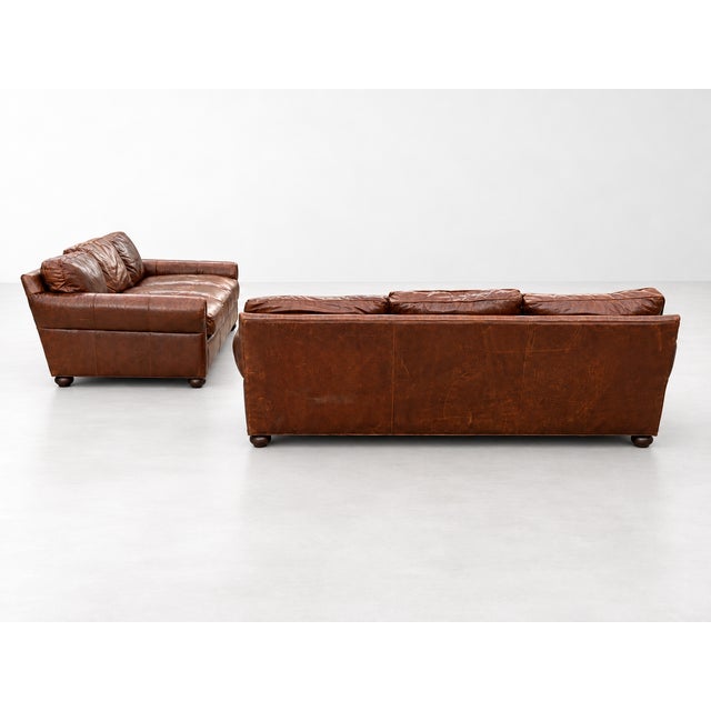 Vintage Cognac Leather 3-Seater Sofas, Pair For Sale - Image 10 of 17