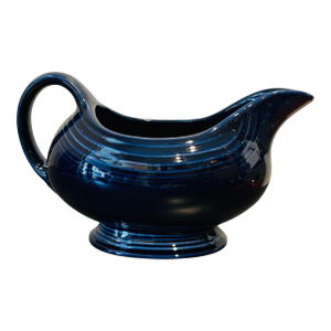 Vintage Cobalt Blue Fiestaware Gravy Boat – Homer Laughlin Fiesta Open Sauce Boat, Art Deco Concentric Ring Design
