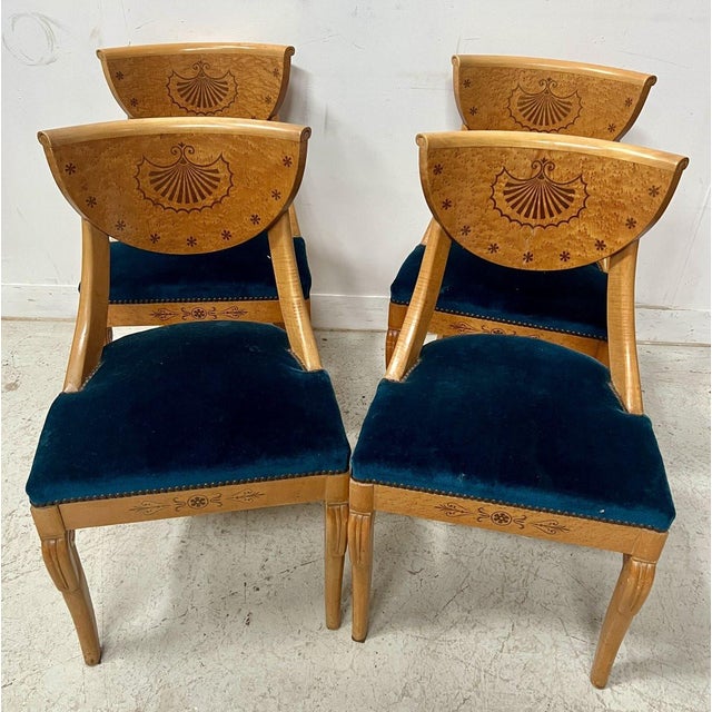 Blue Charles X Style Maple Wood Chairs, 20th Century, Set of 4 For Sale - Image 8 of 15