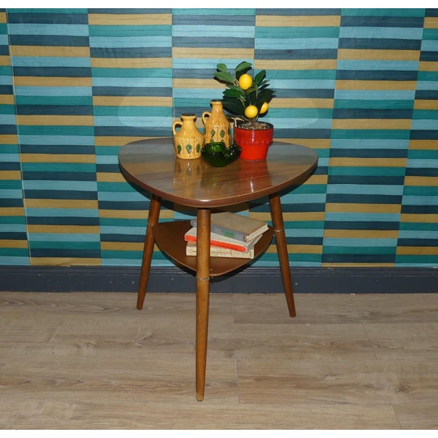 Cocktail Tripod Table in Formica Teak Look with Shelf, 1960s For Sale - Image 9 of 9