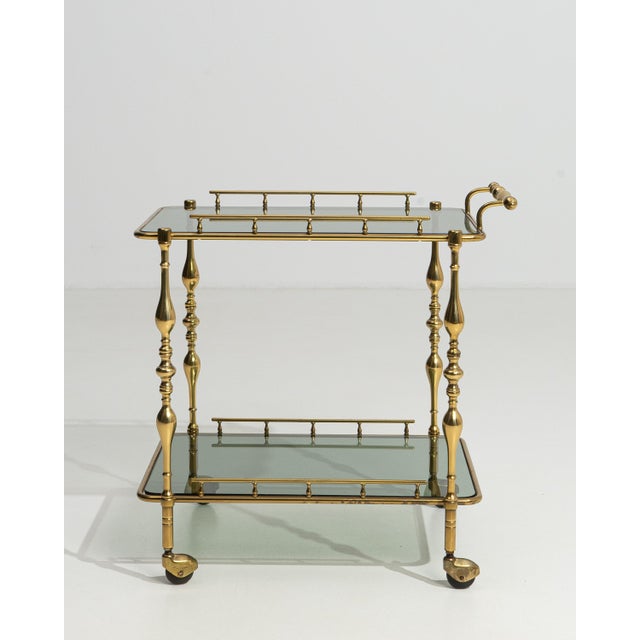 Metal Hollywood Regency Brass Bar Cart on Wheels, France, 1960 Gold For Sale - Image 7 of 13