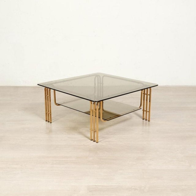 Coffee Table in Gold-Colored Metal & Smoked Glass, 1970s For Sale - Image 14 of 18