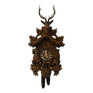 Antique Black Forest Carved Walnut Cuckoo Clock, 1900 For Sale