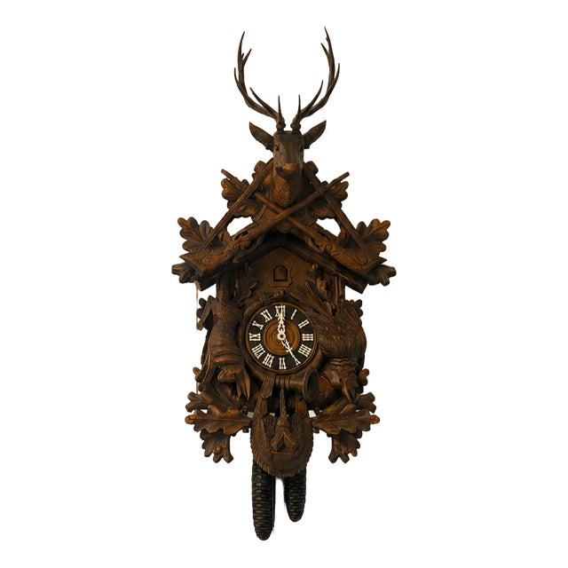 Antique Black Forest Carved Walnut Cuckoo Clock, 1900 For Sale